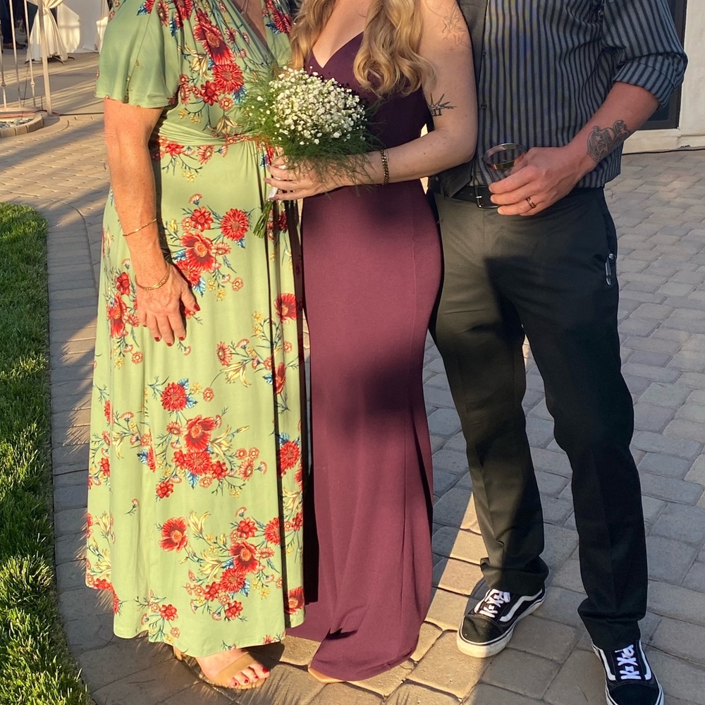 Lulus deep purple wine color floor length bridesmaid dress